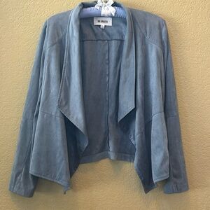 BB DAKOTA Jacket - Draped, Open Front, Faux Suede, Ocean Blue, Sz L Stylish!